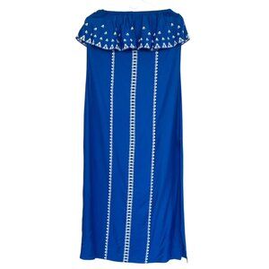 NWT Vineyard Vines Embroidered Strapless Silk Blend Maxi Dress Sz 00 Blue Beach